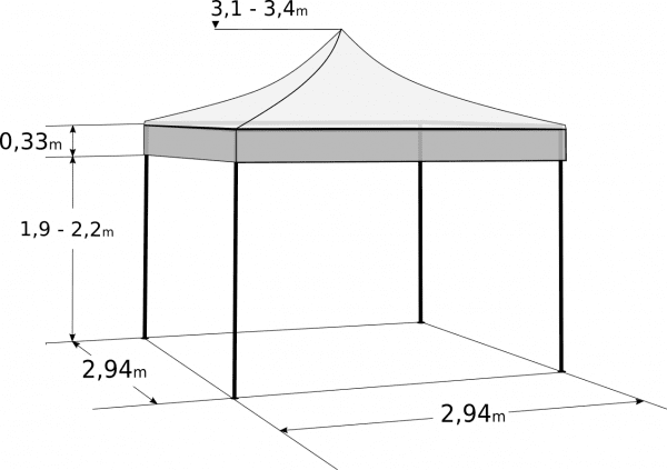 Rozkladací stan 3x3m - hliníkový hexagon profi: Rozmery a parametre