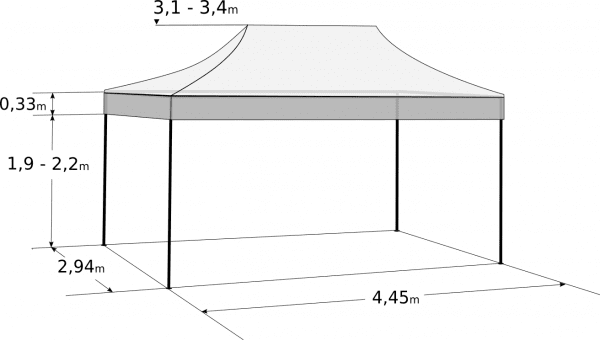 Rozkladací stan 3x4,5m - Profi hliníkový hexagon: Rozmery a parametre