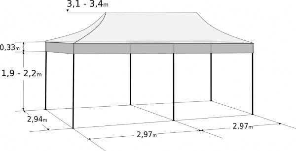 Rozkladací stan 3x6m - hliníkový hexagon: Rozmery a parametre