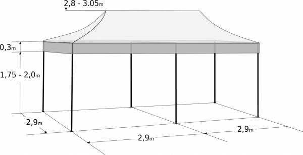 Rýchlorozkladací nožnicový stan 3x6m – oceľový: Rozmery a parametre